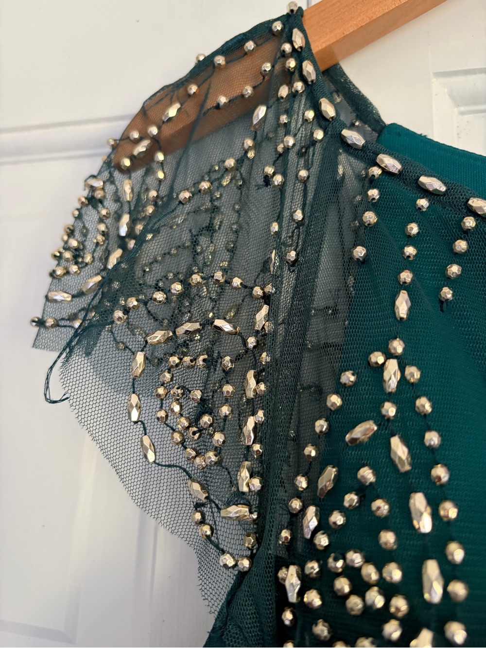 DJ-JAZ Embellished Teal Green Maxi Evening Dress with Scalloped BeadedYoke SZ 12 - Picture 7 of 12